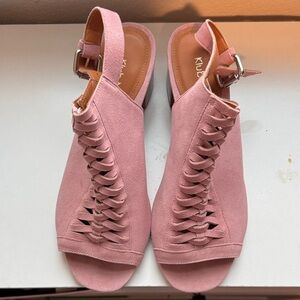 New! Blush Pink Leather/suede Buckle Woven Sandals